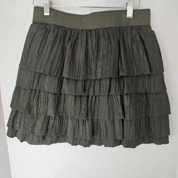 J.Crew Habotai Crinkle Tiered Silk Mini Skirt | Olive Green | Women’s 0 - Picture 2 of 4